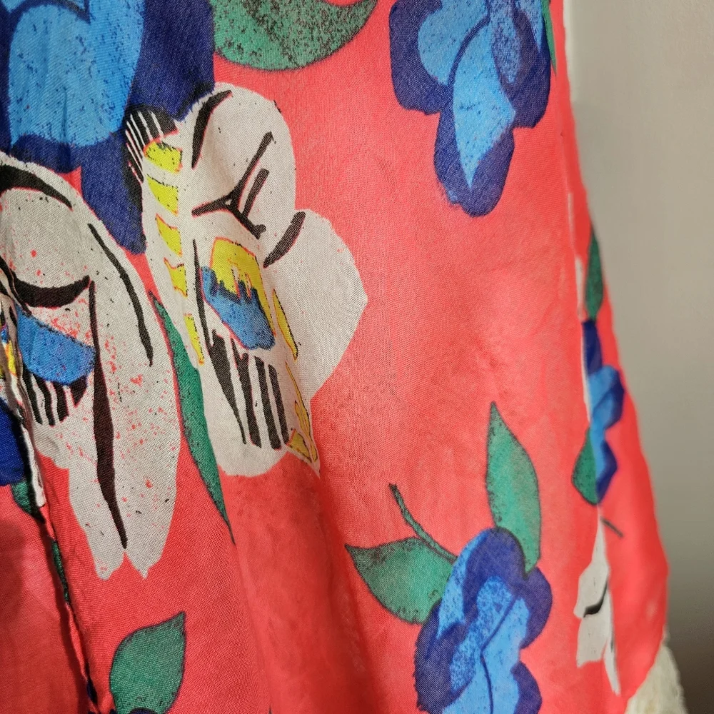 Aerie Floral Vibrant Multicolored Fringed Lightweight Scarf All Over Print